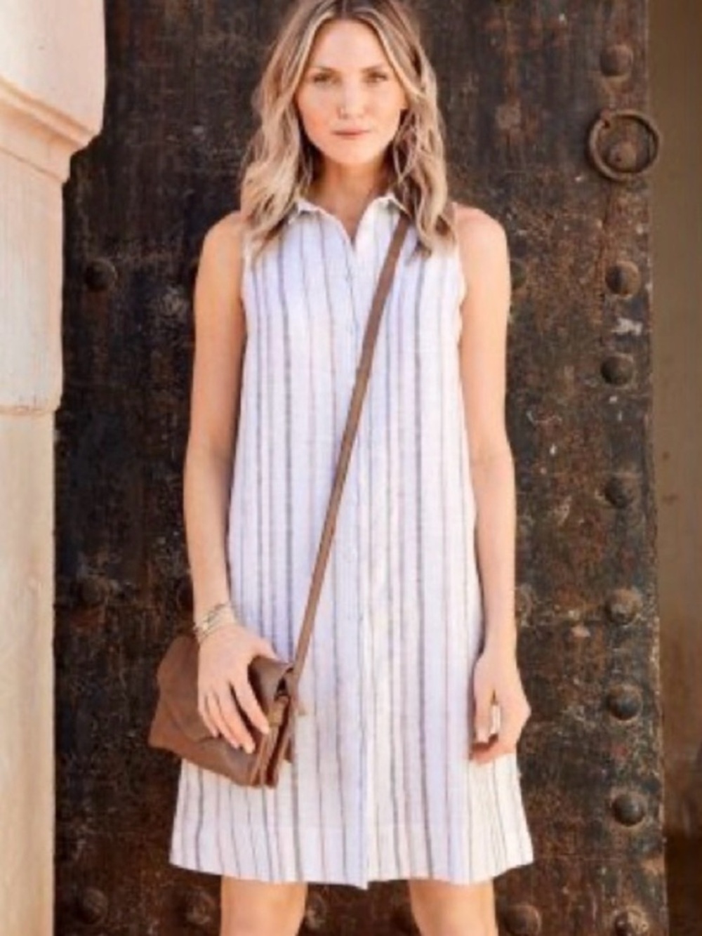 Garnet Hill White Sleeveless Striped Shirt Dress 4